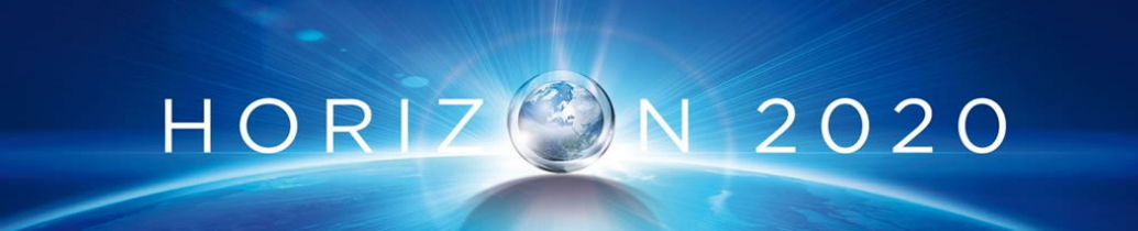 Marie Skłodowska-Curie INNOVATIVE TRAINING NETWORKS (ITN). Logo Horyzont 2020 - Napis Horyzont 2020 na niebieskim tle kuli ziemskiej