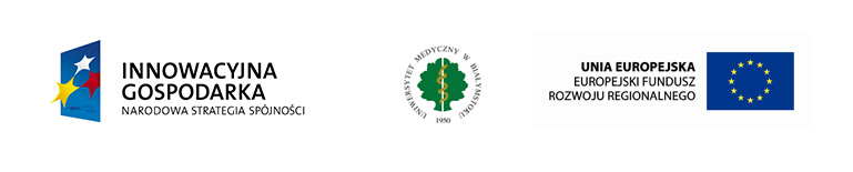 Ważne linki. Logotyp Innowacyjna Gopodarka. Logotyp Uniwersytetu Medycznego w Białymstoku. Flaga Unii Europejskiej.