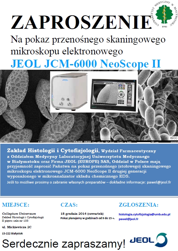 Zaproszenie na pokaz mikroskopu w ramach Konferencji Naukowo-Szkoleniowej "Nowoczesne metody w badaniach morfologicznych"