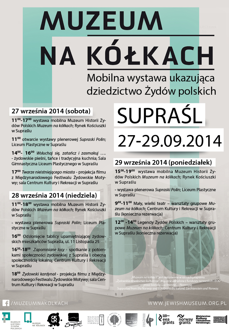 Plakat promujący mobilną wystawę w Supraślu ukazującą historię i kulturę Żydów polskich 