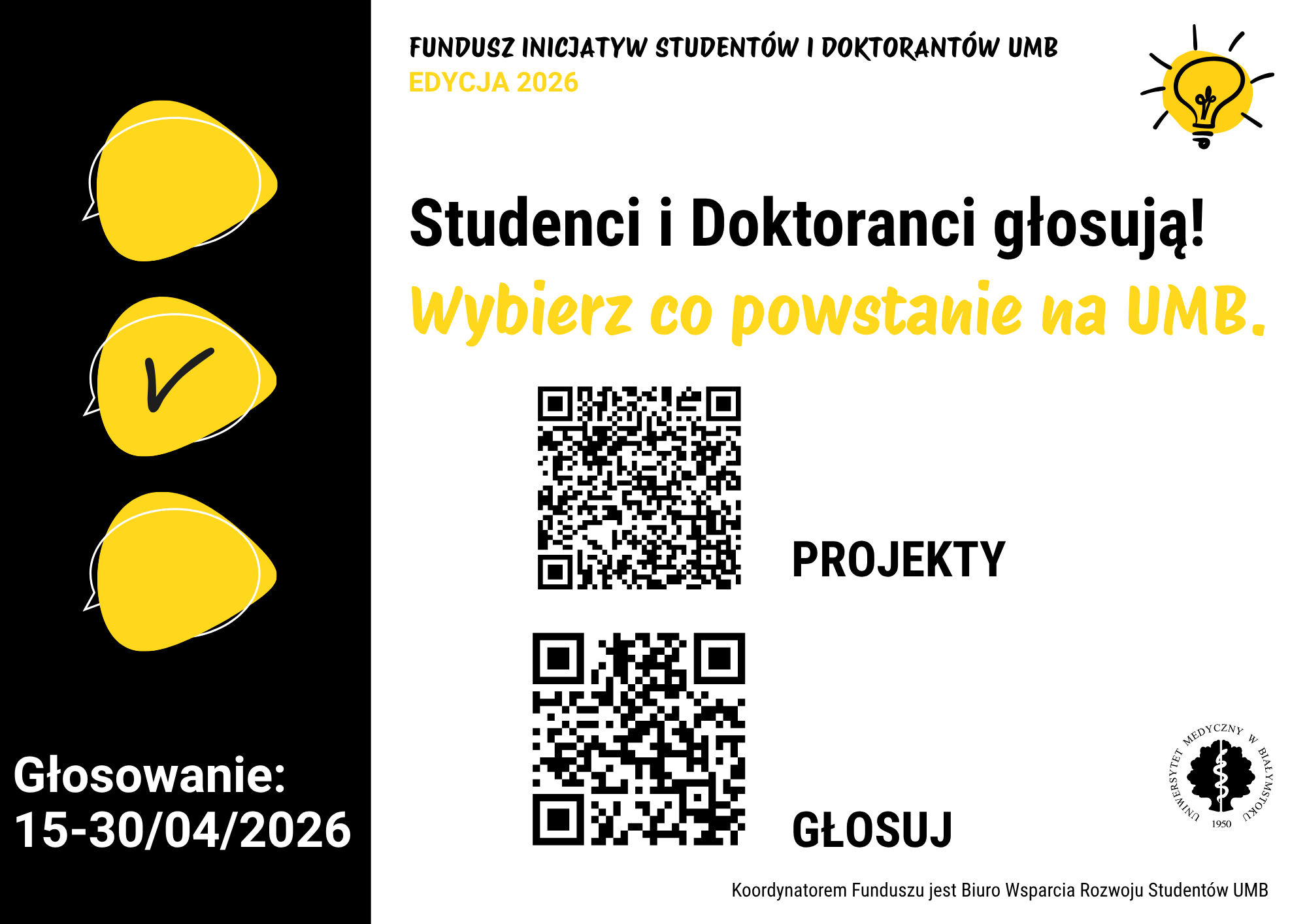 Link: Ruszyło głosowanie w Funduszu Inicjatyw Studentów i Doktorantów UMB 2026