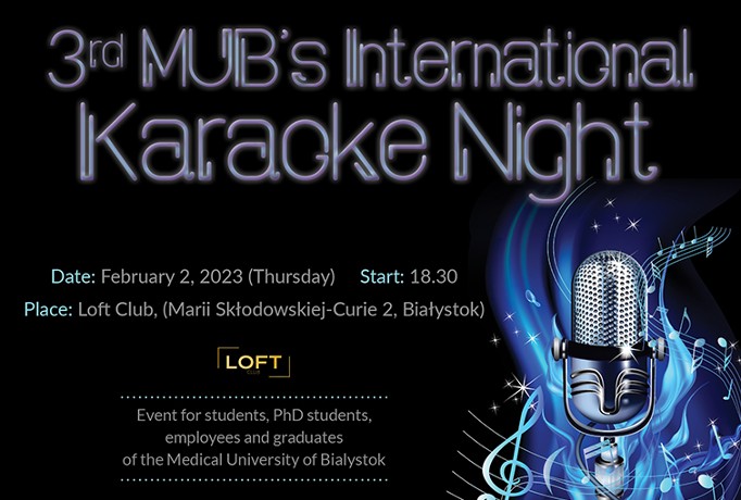 Image: Plakat z mikrofonem i informacjami o Karaoke
