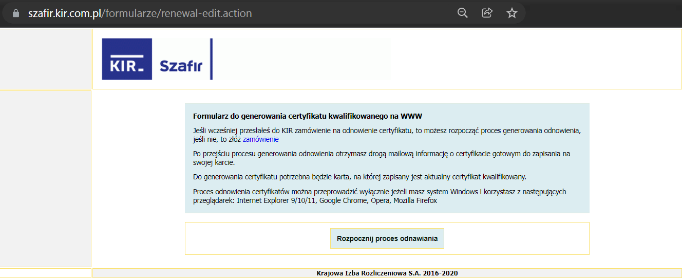 Formularz do generowania certyfikatu kwalifikowanego na WWW
