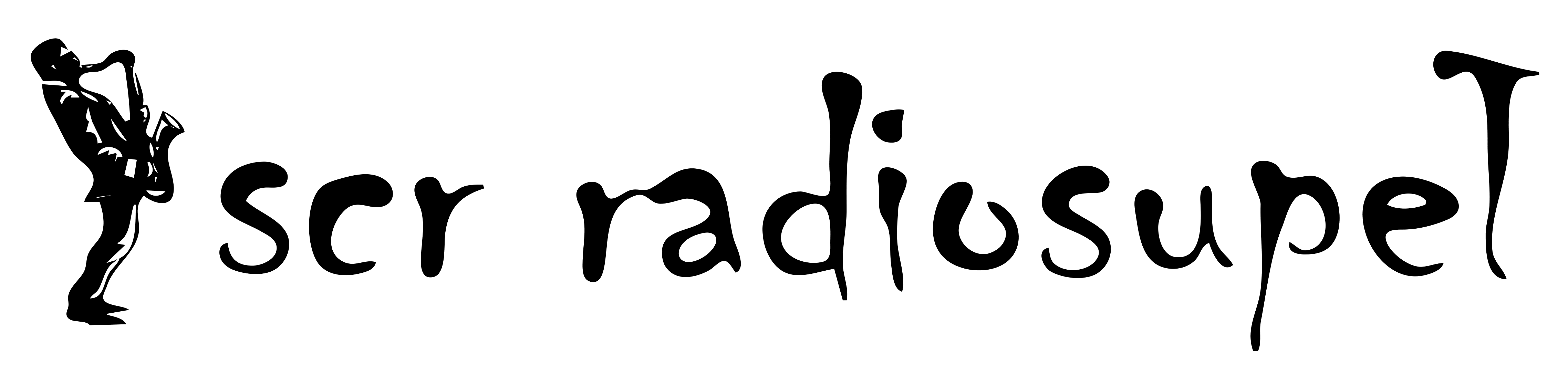 logotyp Studenckiego Centrum Radiowego Radiosupeł. Saksofonista i napis sce radiosupeł.