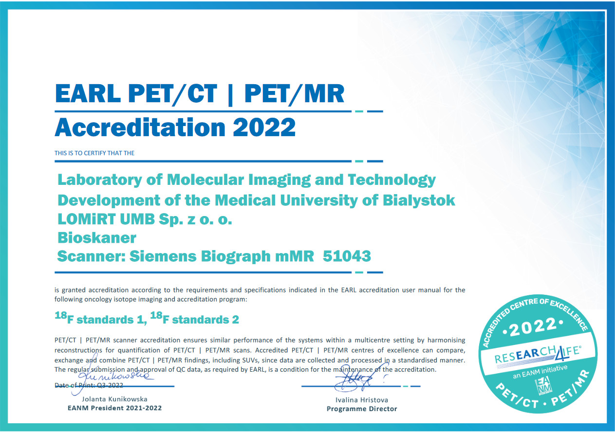 certikat dla urządzenia PET/MR Bioskanera