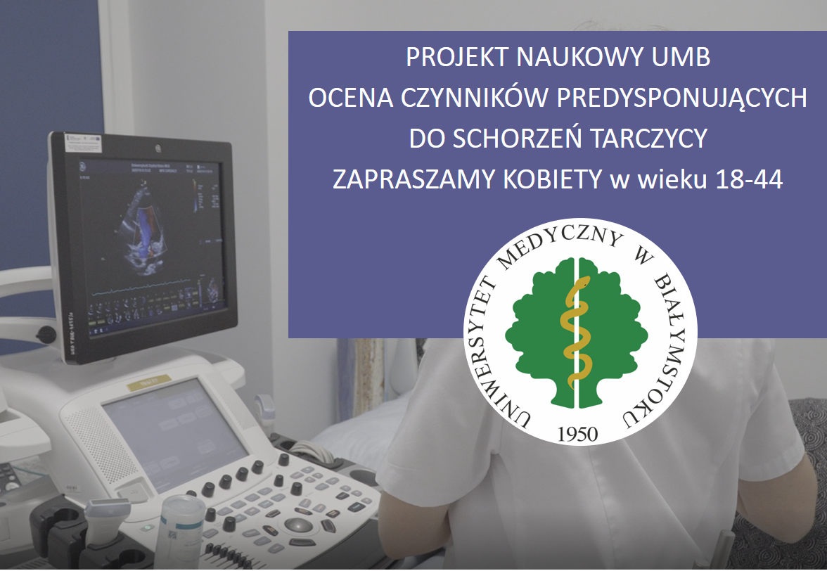Aparat USG. Napis UMB zaprasza do udziału w projekcie naukowym