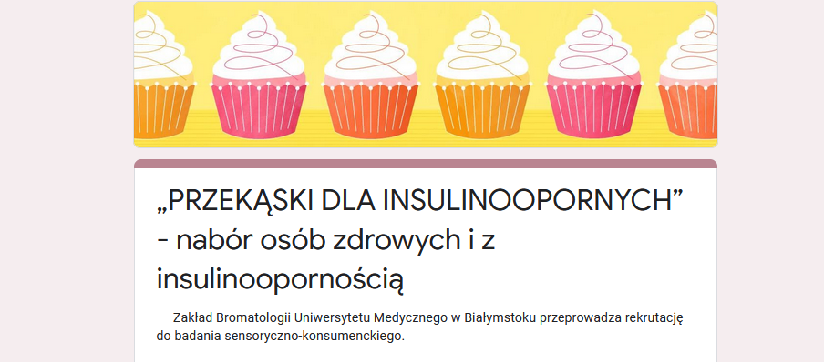 Obrazek z babeczkami i napis Przekąski dla insulinoopornych - nabór osób do projektu