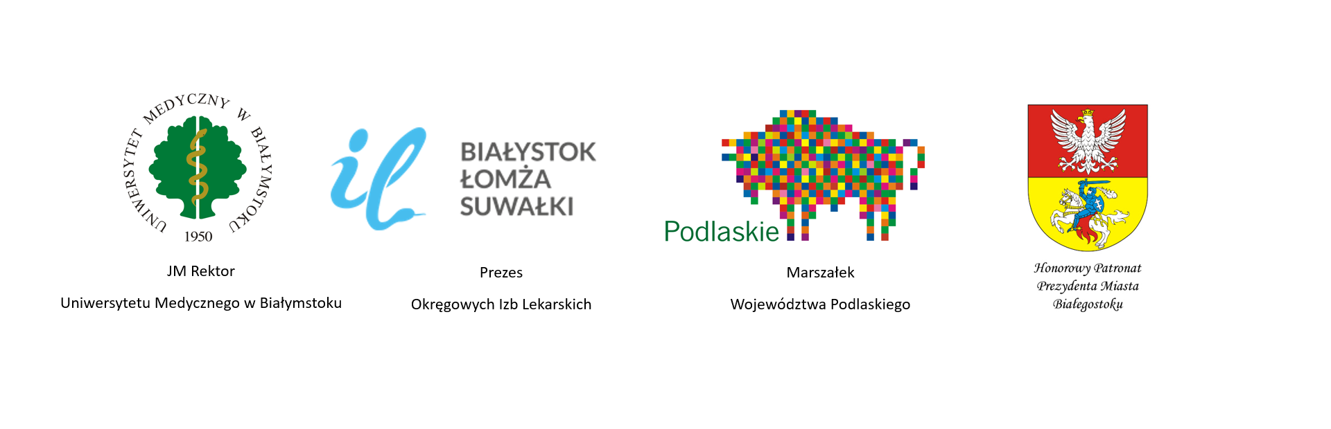 logotypy: UMB, Izba Lekarska, Województwo Podlaskie, Miasto Białystok