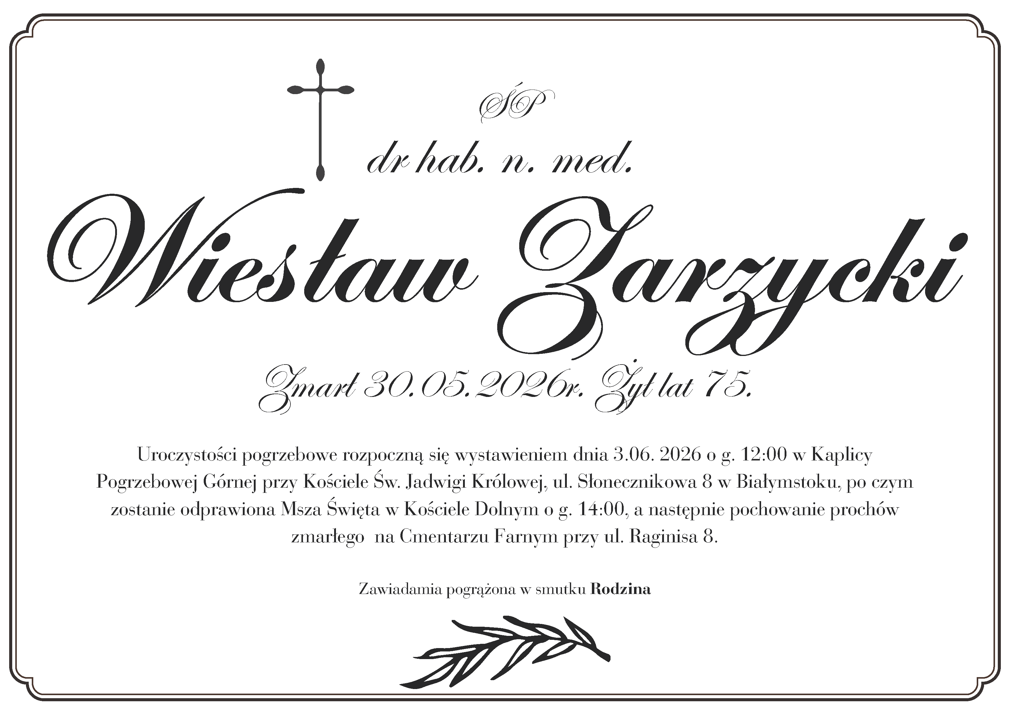 Nekrolog Wiesław Zarzycki