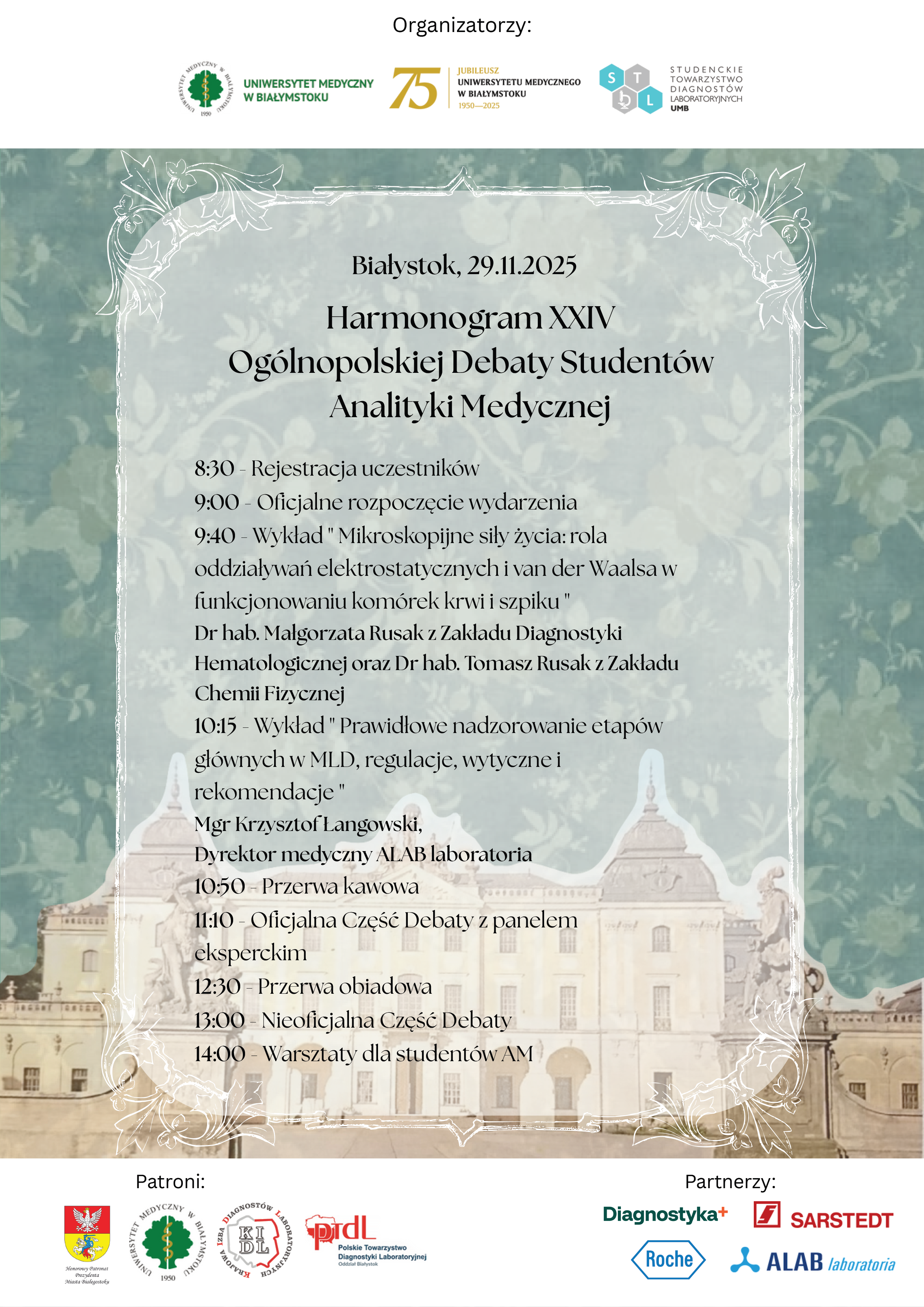 Program spotkania studentów Analityki Medycznej w dniu 29 listopada