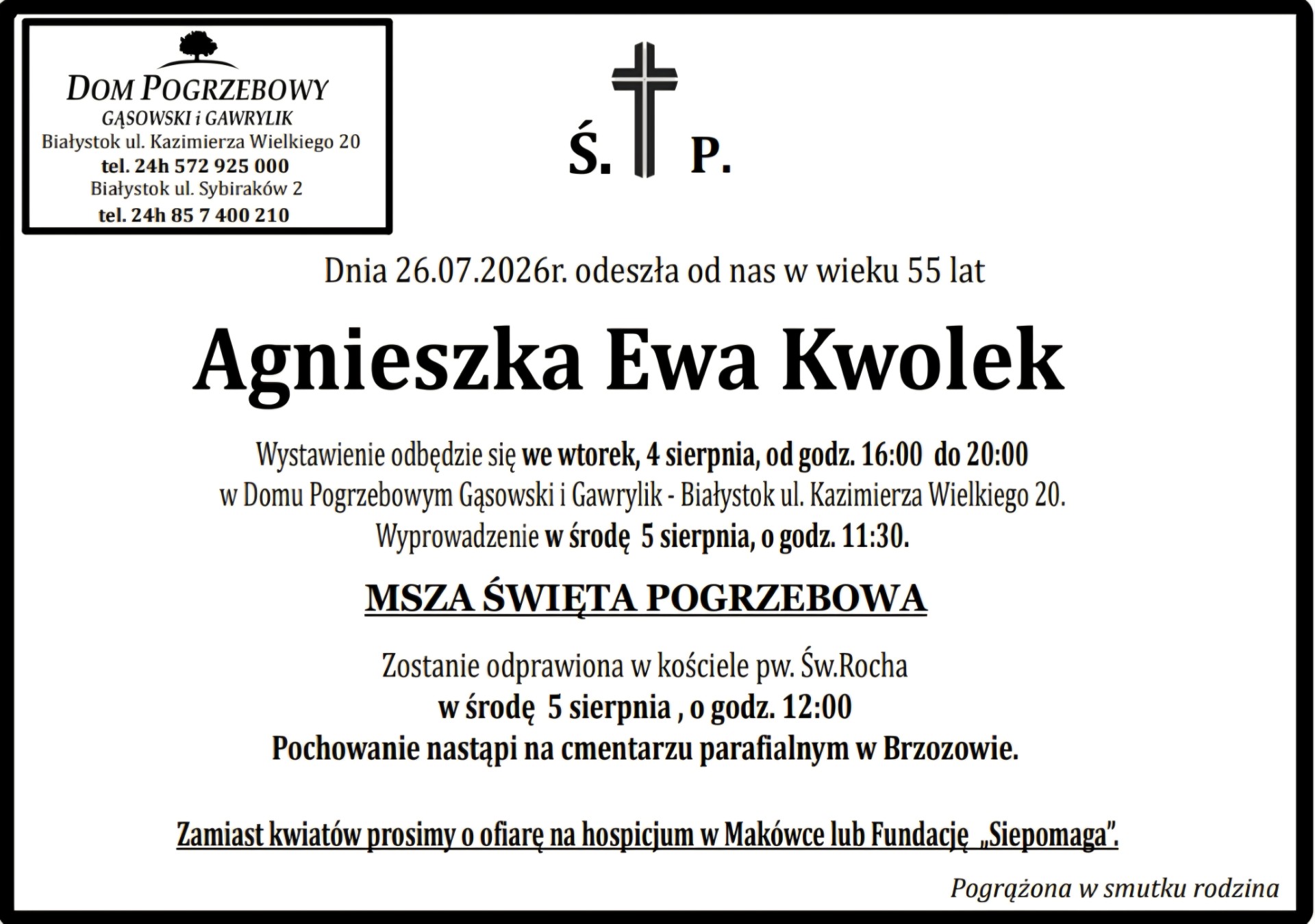 Nekrolog Agnieszka Kwolek