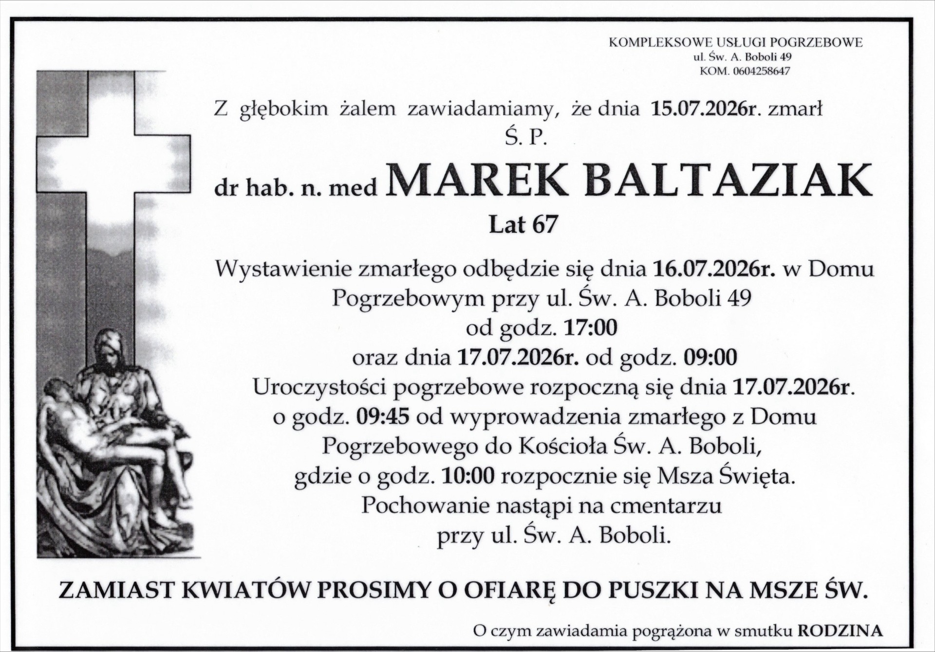 Nekrolog dr hab. Marcin Baltaziak