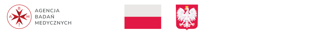 CAPTAIN. Logo Agencji Badań medycznych oraz flaga i godło RP