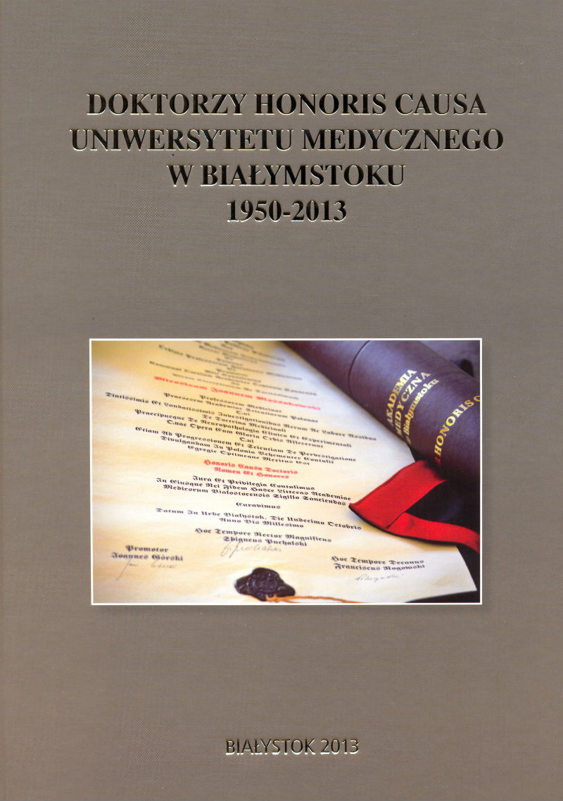 Okładka książki w kolorze czekoladowym. Po środku zdjęcie dyplomu Doctora Honoris Causa. 