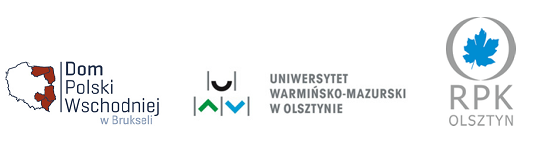 Obraz przedstawia 3 loga: 1) Dom Polski Wschodniej w Brukseli, 2) Uniwersytet Warmińsko Mazurski w Olsztynie, 3) RPK Olsztyn.